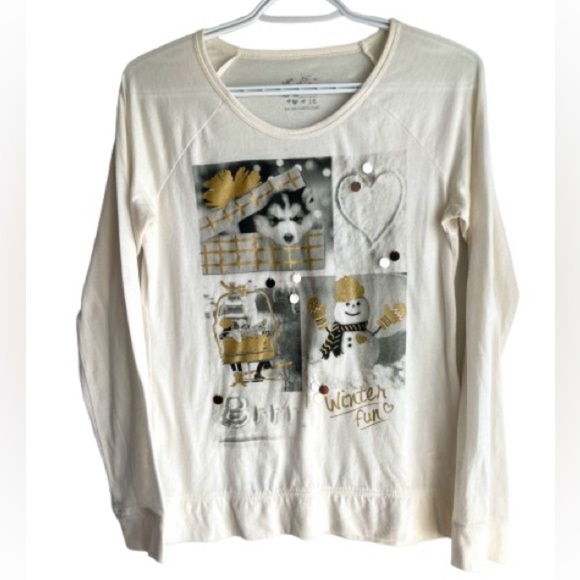 Justice Girls Long-sleeve in Cream with Winter Wonderland Print with Sparkles - Picture 1 of 5